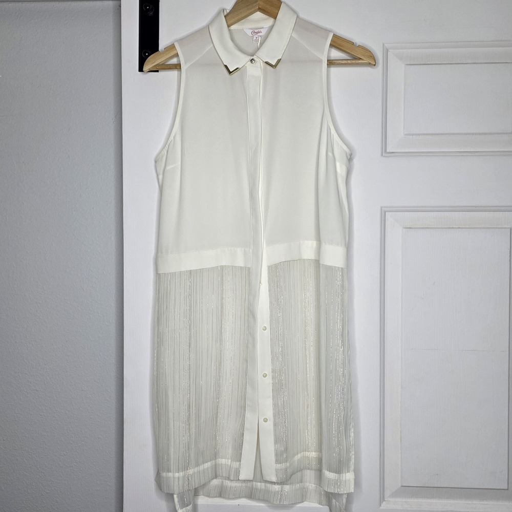 Candies Tunic Blouse Womens Medium Sleeveless Feminine Summer Gold Thread NWT